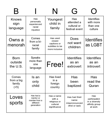 D&I Bingo Card