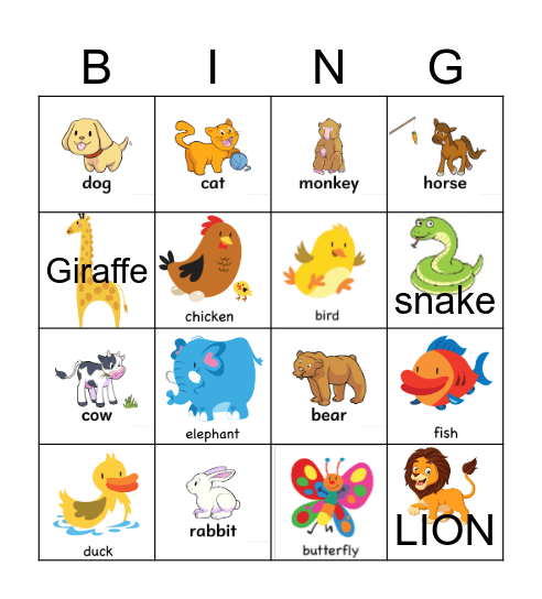 Animals Bingo Card