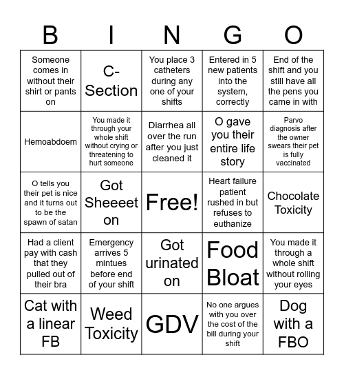 Veterinary Bingo Card