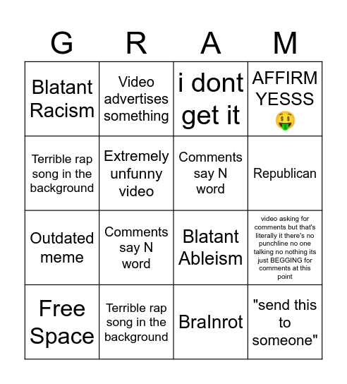 Instagram bingo Card