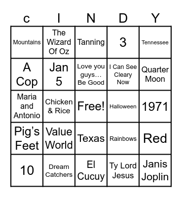 Big Mouth Bingo Card