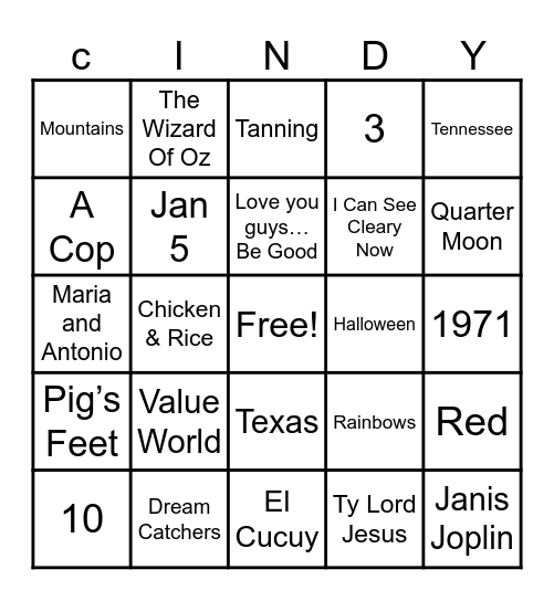 Big Mouth Bingo Card