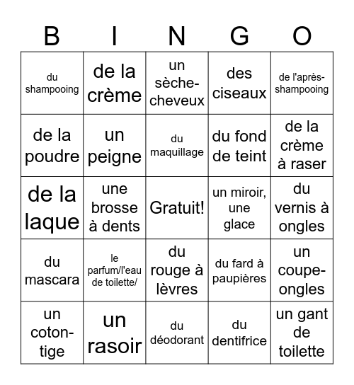 La trousse de toilette Bingo Card