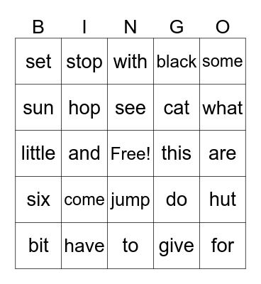 Phonics Bingo Card