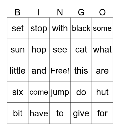 Phonics Bingo Card