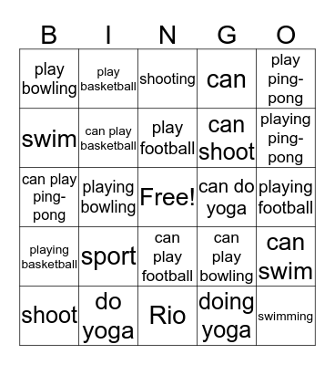 Sports Bingo Card