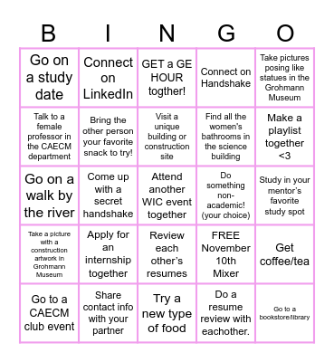 WIC Mentorship Bingo Card