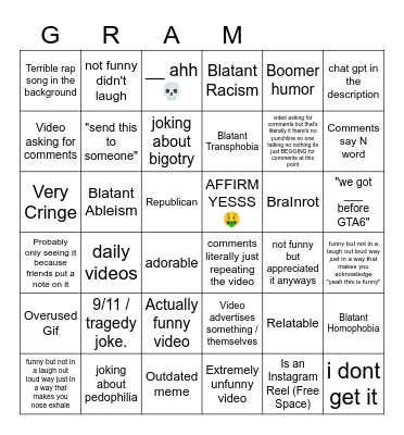 Instagram Bingo Card