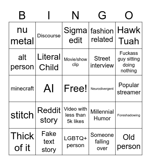 Insta reels bingo Card