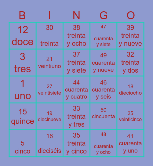 Bingo in Spanish Bingo Card