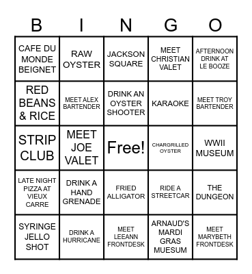 NOLA INVASION Bingo Card