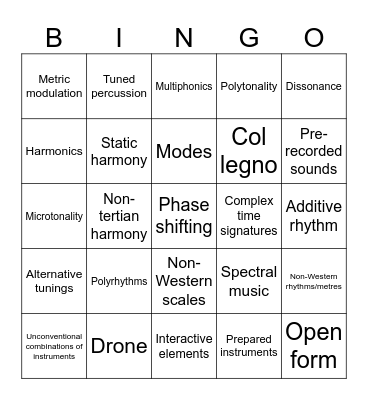 Contemporary classical features Bingo Card