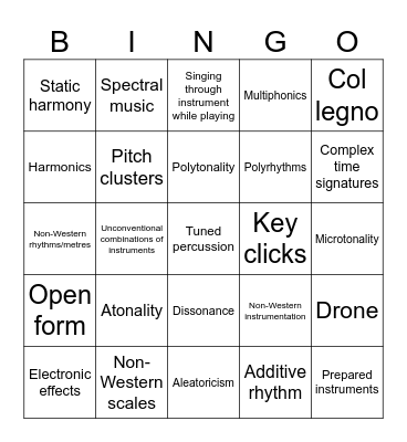 Contemporary classical features Bingo Card