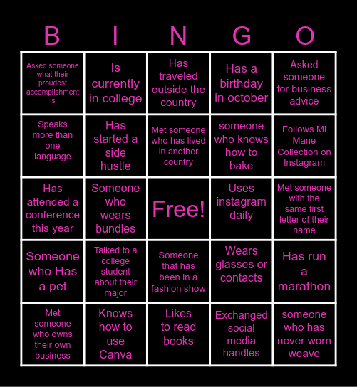 Networking BINGO Card