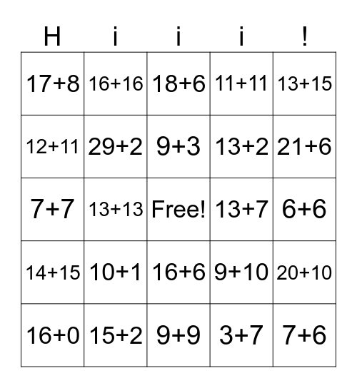 Math Bingo 3 Bingo Card