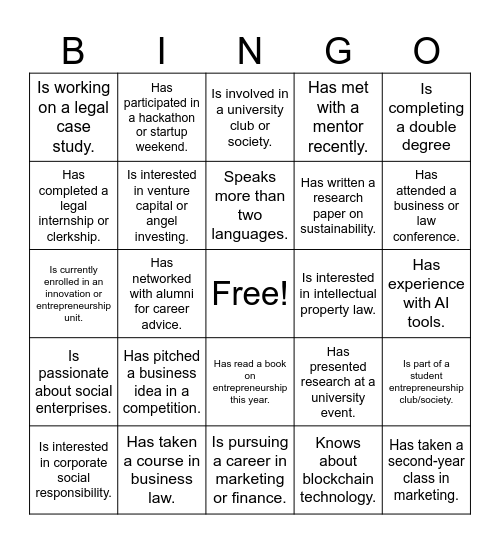 NETWORKING BINGO Card