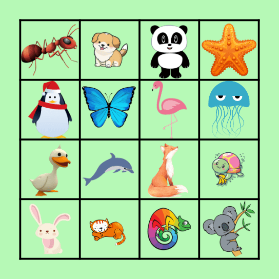 Animals Bingo Card