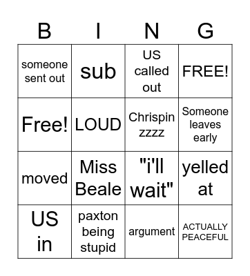 class bingo Card