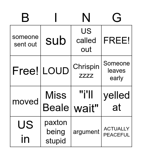 class bingo Card