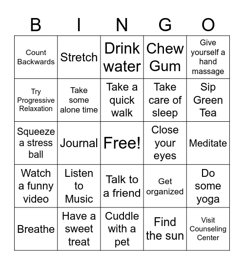 Managing Stress Bingo Card