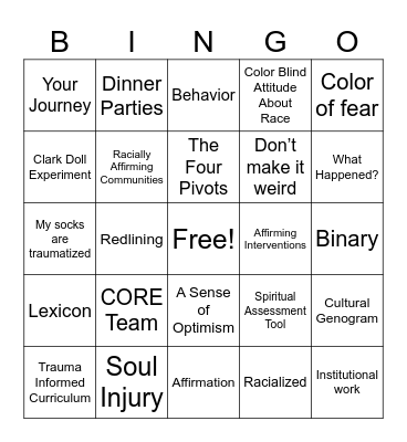 of "Trauma-Informed Race-Sensitive Work: How do you actually do it? Bingo Card