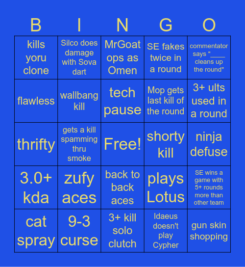 SE Valorant Bingo Card