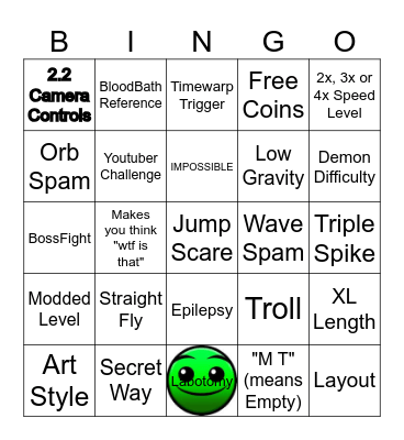 Geometry Dash Recent Tab Bingo Card