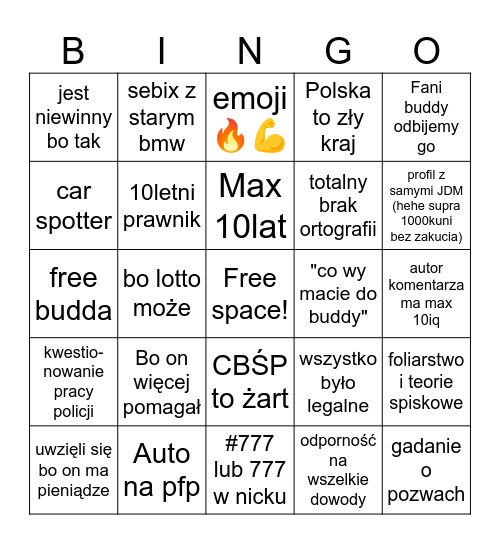 Bingo komentarze fanów buddy Bingo Card
