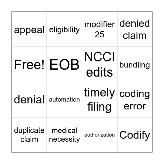 Denial Bingo Card