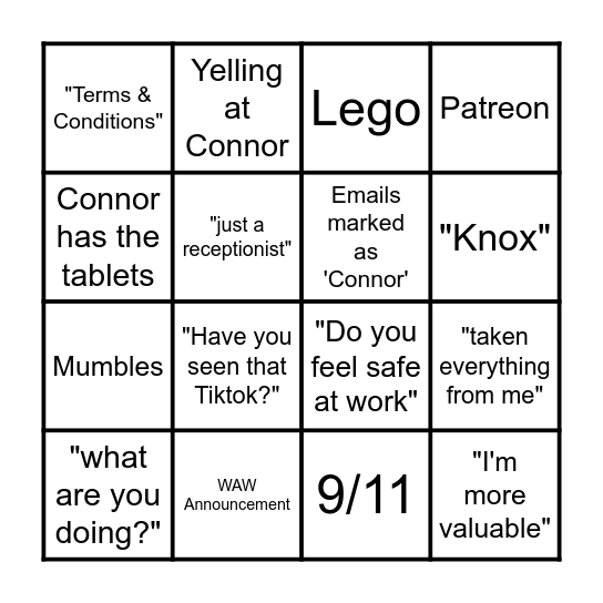 Connor BINGO Card
