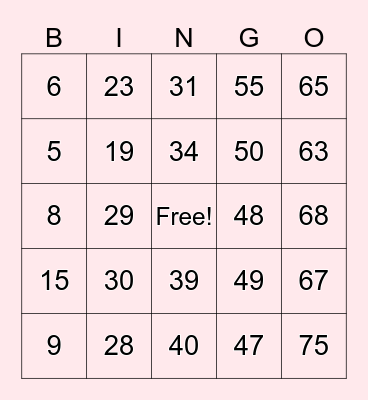 Virtual Bingo December 5 2024 Bingo Card