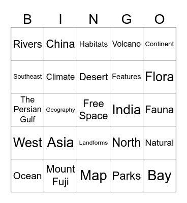 Geographical Features of Asia Bingo Card