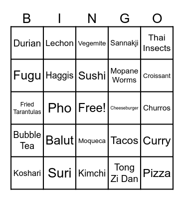 FOOD BINGO Card