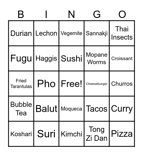 FOOD BINGO Card