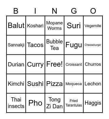 FOOD BINGO Card