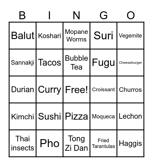 FOOD BINGO Card