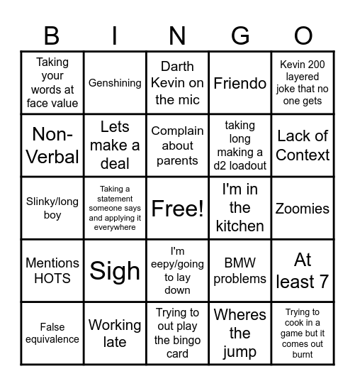 I don't want him to be able to search it Bingo Card