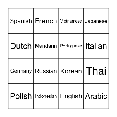 Do you know any word in these languages? Bingo Card