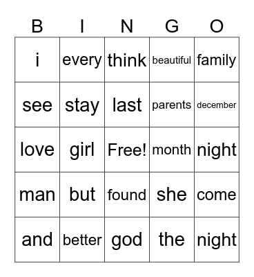 Untitled Bingo Card
