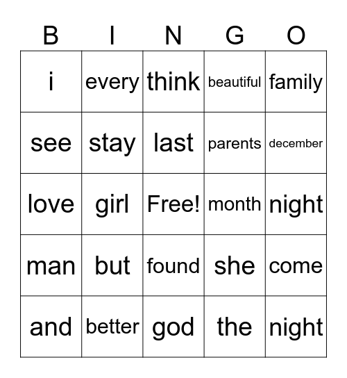 Untitled Bingo Card