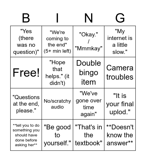 collab Bingo Card