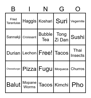 FOOD BINGO Card