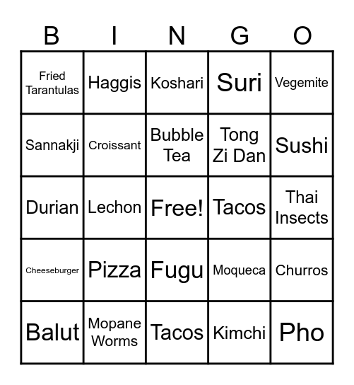 FOOD BINGO Card