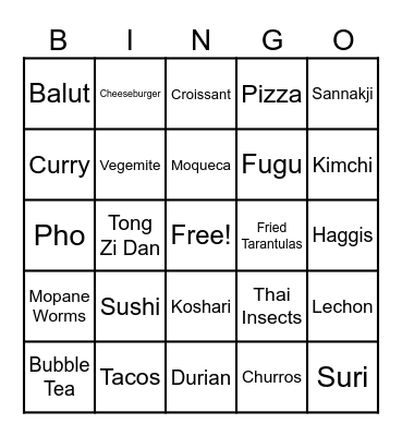 FOOD BINGO Card