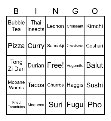 FOOD BINGO Card