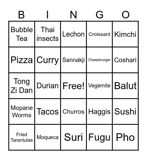 FOOD BINGO Card