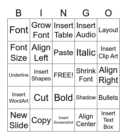 Microsoft Powerpoint Bingo Card