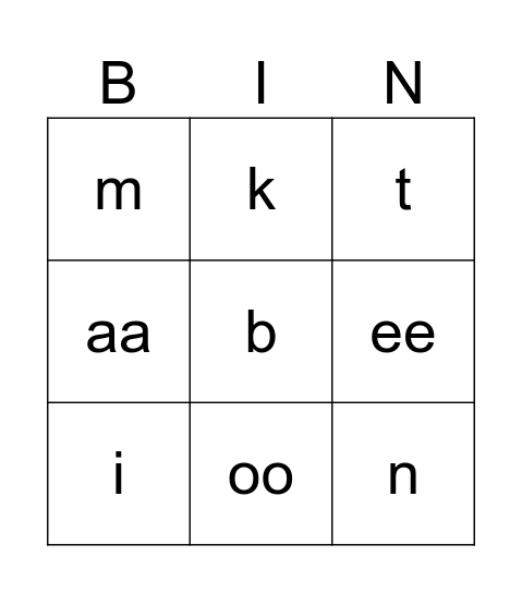 letter bingo Card