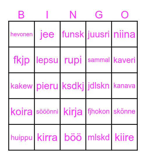 kunnon bingo Card