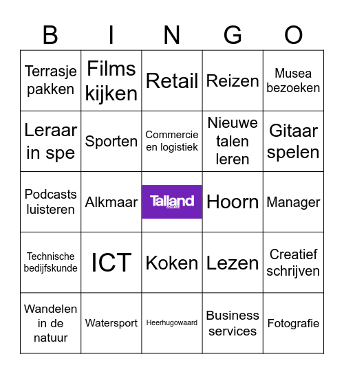 Vakgroep bingo Card